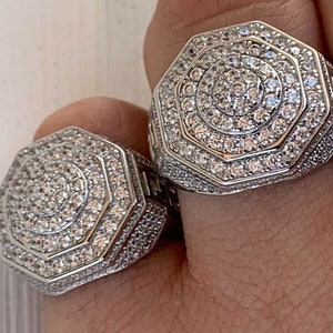 Men&#39;s Custom made Iced out Simulated Diamond Octagon Greek Key Statement Pinky Ring Solid 925 Sterling Silver Sizes 7-13