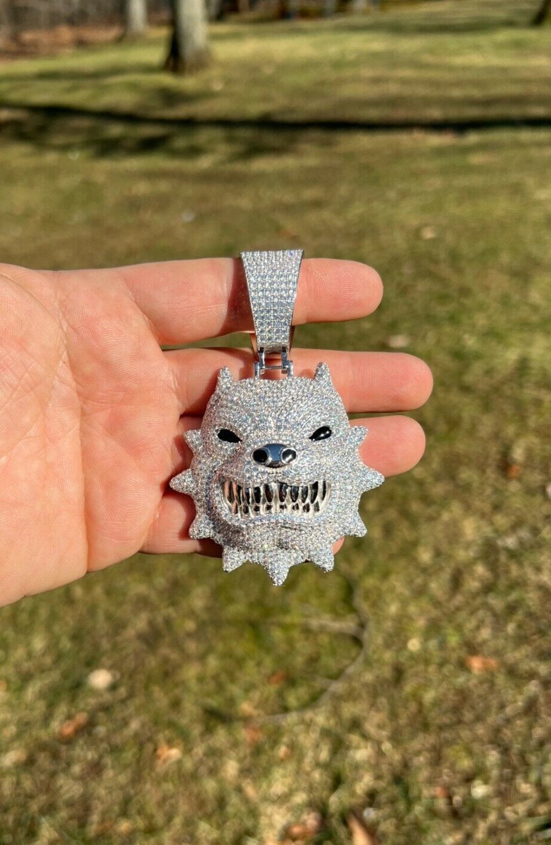 Iced Out Pitbull Chain Pendant Iced Out Angry Pitbull Bulldog Guy Big Charm Pend Iced Out Pitbull Chain Pendant Iced Out Angry Pitbull Bulldog Guy Big Charm Pend