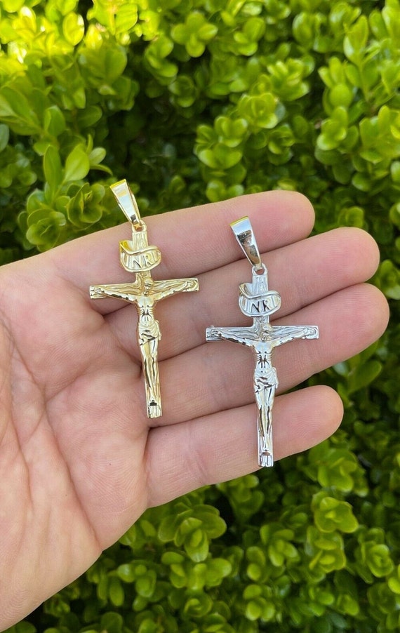 14k Gold Plated Solid 925 Silver Cross Jesus Piece Crucifix