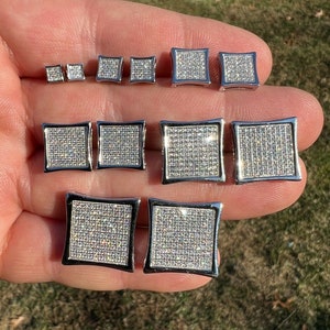 Men&#39;s Women&#39;s Moissanite Iced Out Kite Stud Screwback Earrings Solid 925 Sterling Silver, PASSES DIAMOND TESTER!!!    4mm - 18mm Sizes!!!