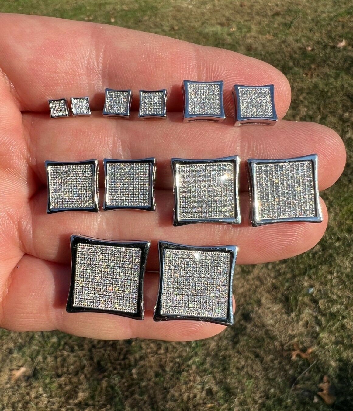 Big 10mm Men Real Solid 10k Gold Iced Kite Moissanite Earrings Pass Diamond  Test