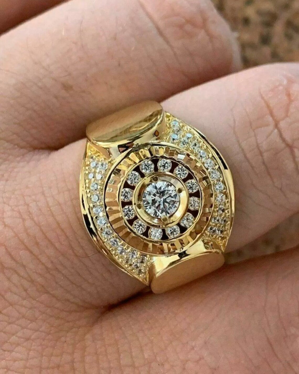 Men's Custom Iced Out Cluster Pinky Ring 14K Gold Plated Etsy