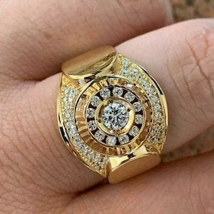 Men&#39;s Custom Iced out Cluster Pinky Ring 14K Gold Plated Solid 925 Sterling Silver Sizes 7-13 Simulated diamonds, R23