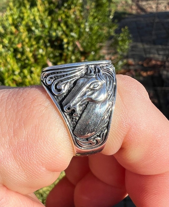 Men's Oxidized Sterling Silver Ring: Black Onyx Horse Design - Etsy