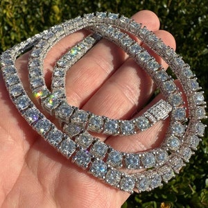 Men&#39;s Women&#39;s Moissanite Tennis Chains Iced Out All Sides 5mm Solid 925 Sterling Silver 16&quot;-28&quot; PASSES DIAMOND Tester!