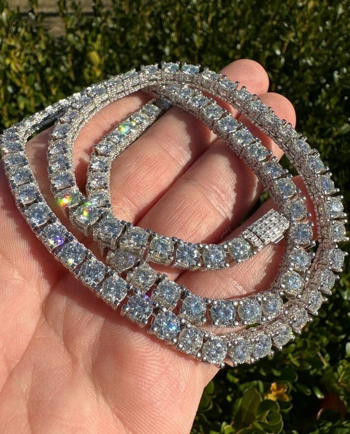 Iced Out Moissanite on ALL SIDES Tennis Chain: 5mm Sterling Silver