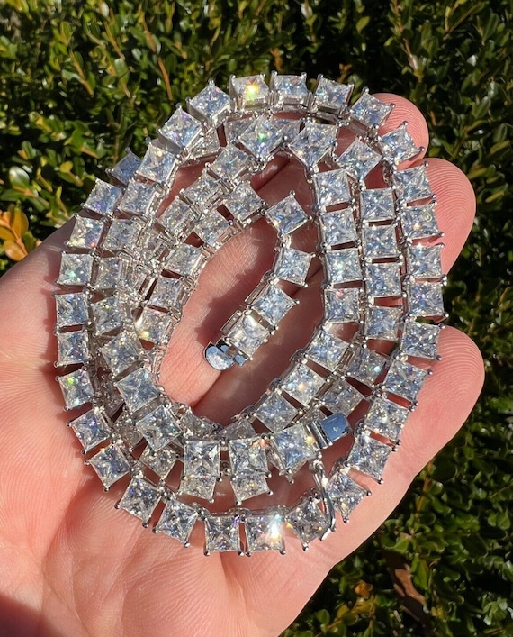 Tennis Chain Real 925 Sterling Silver ICED Square Princess Cut CZ - Foto 10