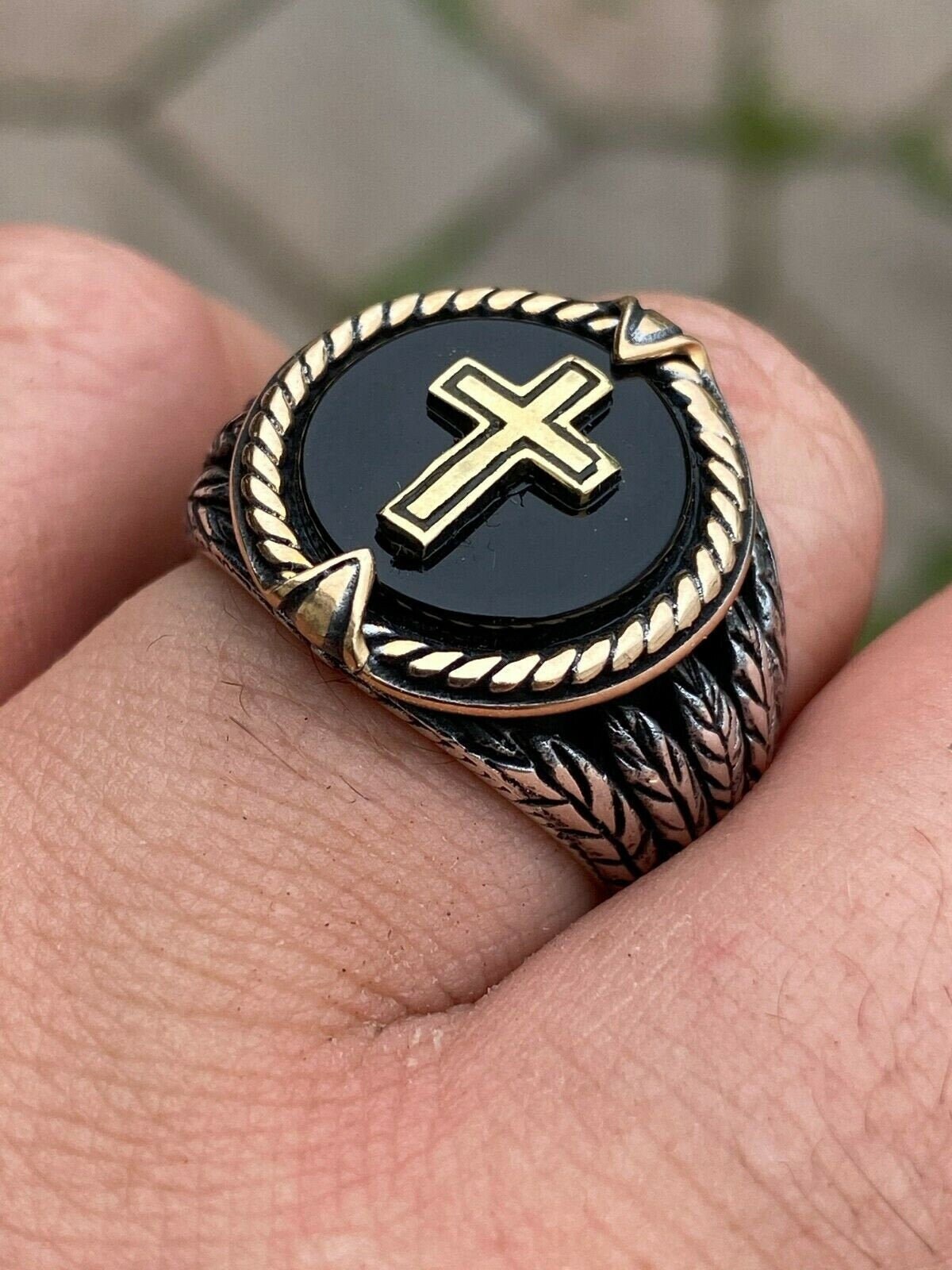 Mens Custom Made Cross Ring 14k Gold & Real Solid 925 Silver Etsy