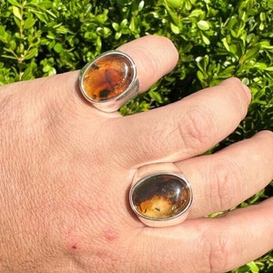 Men&#39;s Large Oval Baltic Amber Gemstone Signet Pinky Ring Solid 925 Oxidized Sterling Silver Sizes 7-13