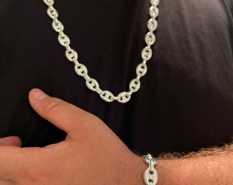 14K Gold Plated 925 Sterling Silver Puffed Mariner Link Chain - 6-12mm Width, Multiple Lengths