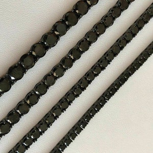 Iced Out Simulated Black Diamond Tennis Chains for Men Women 3mm - 6mm, 16&quot; - 30&quot; Blackened Oxidized Rhodium over Solid 925 Sterling Silver