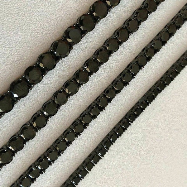 Iced Out Simulated Black Diamond Tennis Chains for Men Women 3mm - 6mm, 18" - 30" Blackened Oxidized Rhodium over Solid 925 Sterling Silver