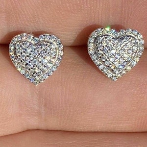Women&#39;s Girl&#39;s Solid 925 Sterling Silver CZ Diamond Heart Stud Screwback Earrings, ER 17