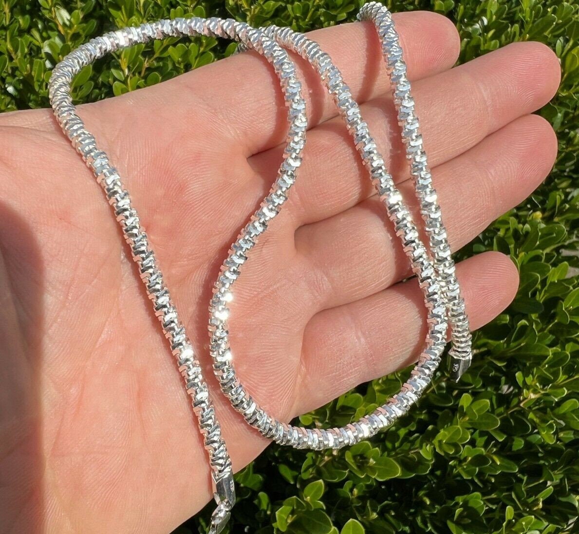 Sterling Silver Sparkle Rock Chain Necklace 2.3mm Diamond cut Nickel F 