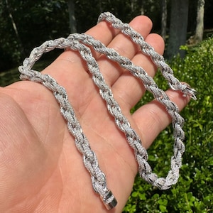 Men s 7.5mm Solid 925 Sterling Silver MOISSANITE Rope Chains 13.5