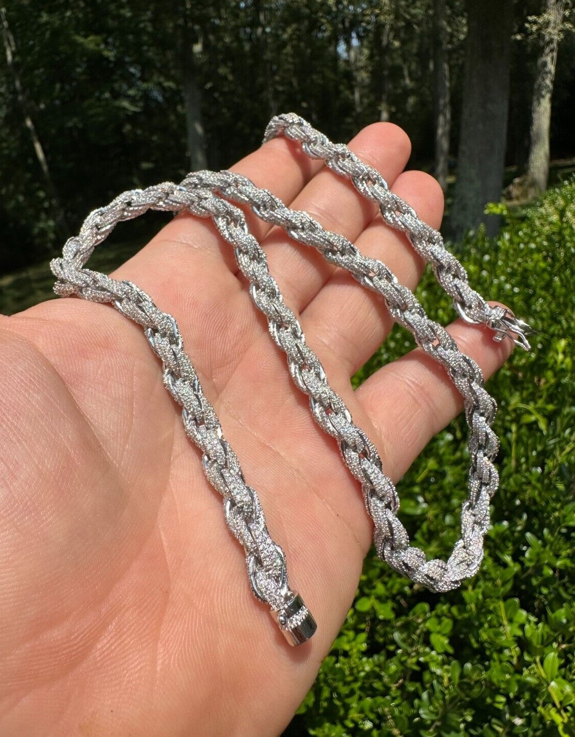 Silver diamond cut rope chain best sale