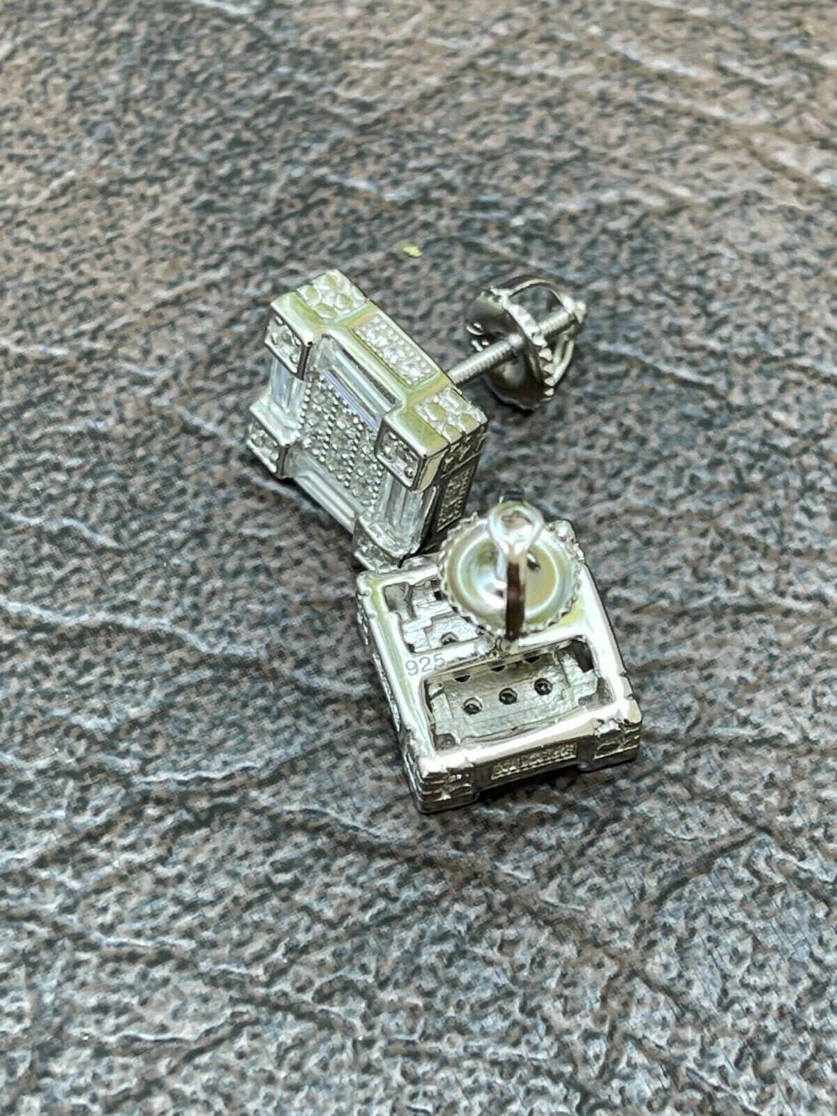 Men's Women's 925 Sterling Silver Iced Out Baguette Diamond