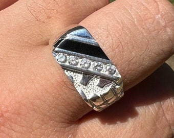 ☆nff☆ ball chip ringblack nff46 Mens Real Solid 925 Silver Nugget Black Onyx Iced Simulated