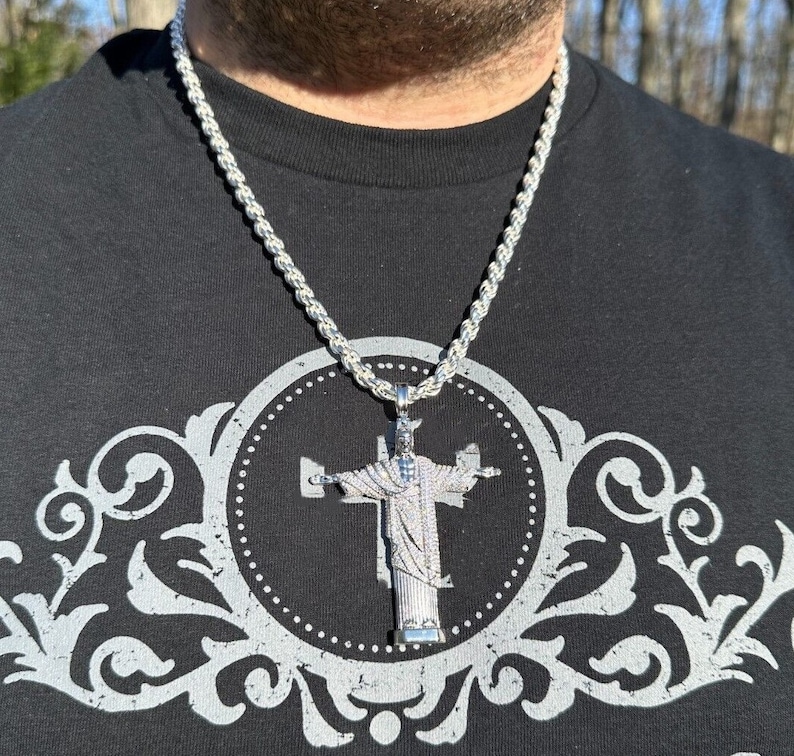 Moissanite Christ The Redeemer Pendant: 925 Sterling Silver Rio de Janeiro image 8