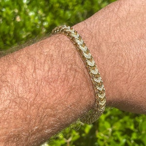 Men&#39;s Women&#39;s 6mm Iced Out Simulated Diamond Franco Bracelet 14k Gold Over Solid 925 Sterling Silver 7.5&quot; or 8.5&quot; lengths