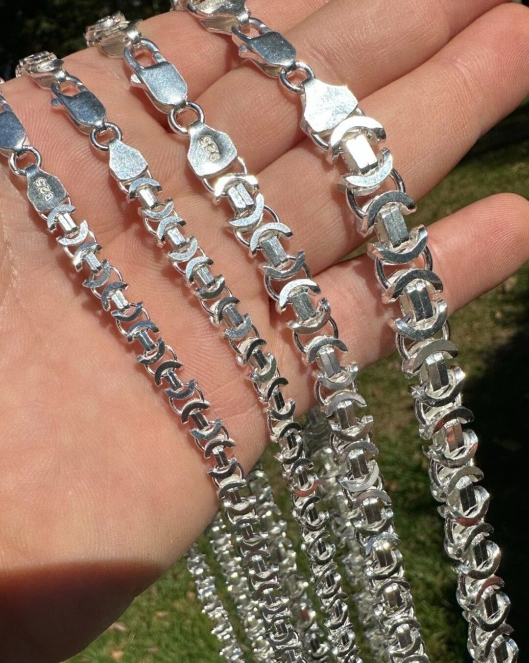Men's Sterling Silver Flat Byzantine Necklace Chain, Made in Italy