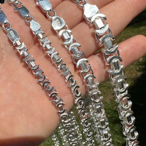 Men&#39;s SOLID 925 Sterling Silver Flat Byzantine Link Necklace Chain, 18&quot;- 28&quot; OR Bracelet, 7&quot;- 8.5&quot;, Available in 5mm, 6mm, 8mm & 10mm Widths