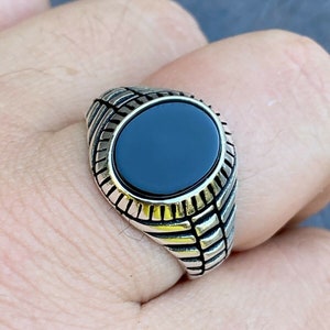 Men&#39;s Custom Made Small Oval Solid 925 Sterling Silver Black Onyx Signet Pinky Statement Ring Sizes 7 - 13