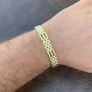 Men&#39;s 10mm 14k Gold Vermeil over Solid 925 Sterling Silver Plain Presidential Panther Link Hip Hop Bracelet, 7.5&quot; and 8.5&quot; lengths available