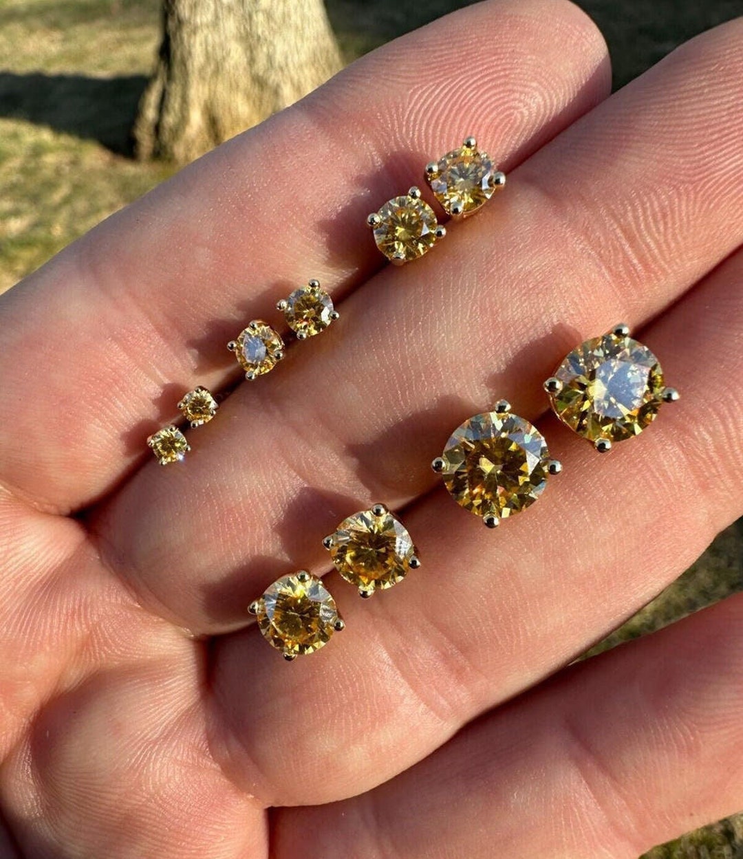 Men's 14K Gold Plated Square Cut CZ Earrings - Sterling Silver Round Studs (0.75-0.99 Ctw)