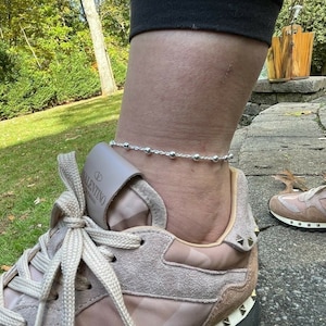 Women&#39;s Moon Bead Ankle Bracelet 3mm Adjustable Anklet Solid 925 Silver 8&quot;-11.5&quot; (2 sizes available...please read description!)
