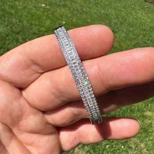 Women&#39;s Baguette Snap Cuff Bangle Bracelet Solid 925 Sterling Silver Super Iced Out Simulated Diamonds (CZ)...Fits Wrists 5&quot; to 7&quot;