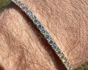 Rainbow Moissanite Tennis Bracelet: 925 Sterling Silver, 3mm Opal