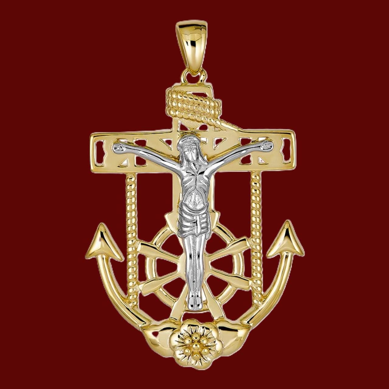 ツートンカラーのイエス・キリストの錨ペンダント：スターリング