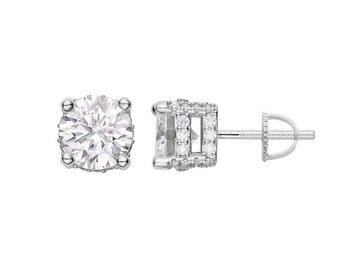 Moissanit Ohrstecker: 925 Sterling Silber, 8 mm Iced Prong Solitär
