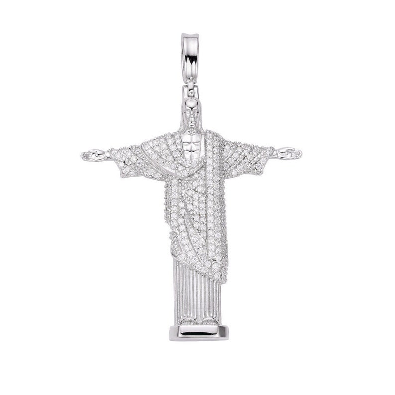Moissanite Christ The Redeemer Pendant: 925 Sterling Silver Rio de Janeiro image 3