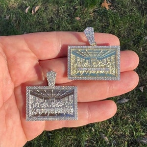 Rectangular Moissanite LAST SUPPER Medallion Pendant! Solid 925 Sterling Silver with 14k Gold Finish or Rhodium Finish Jesus Disciples