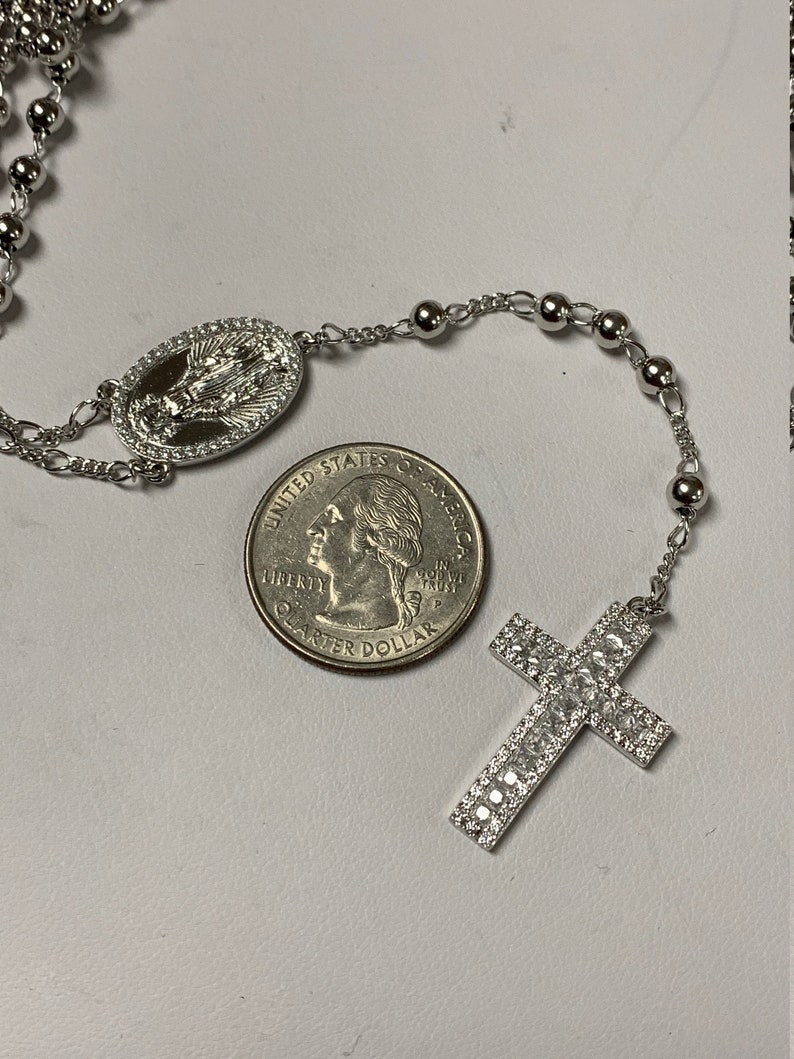 Men/'s Women/'s Custom made Solid 925 Silver Iced Out Baguette Rosary Beads Necklace Rosario 4mm beads