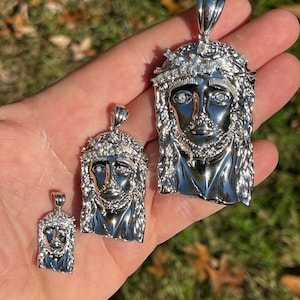 Men&#39;s Solid 925 Sterling Silver Iced Out MOISSANITE Jesus Pendants, small/medium/large, PASSES DIAMOND Tester!!!