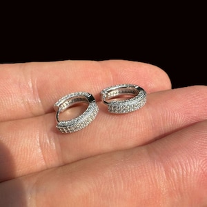 Men's Women's Small 12mm Super Iced Out MOISSANITE Huggie Hoop Earrings, Solid 925 Sterling Silver, 1/2", PASSES DIAMOND Tester!!!