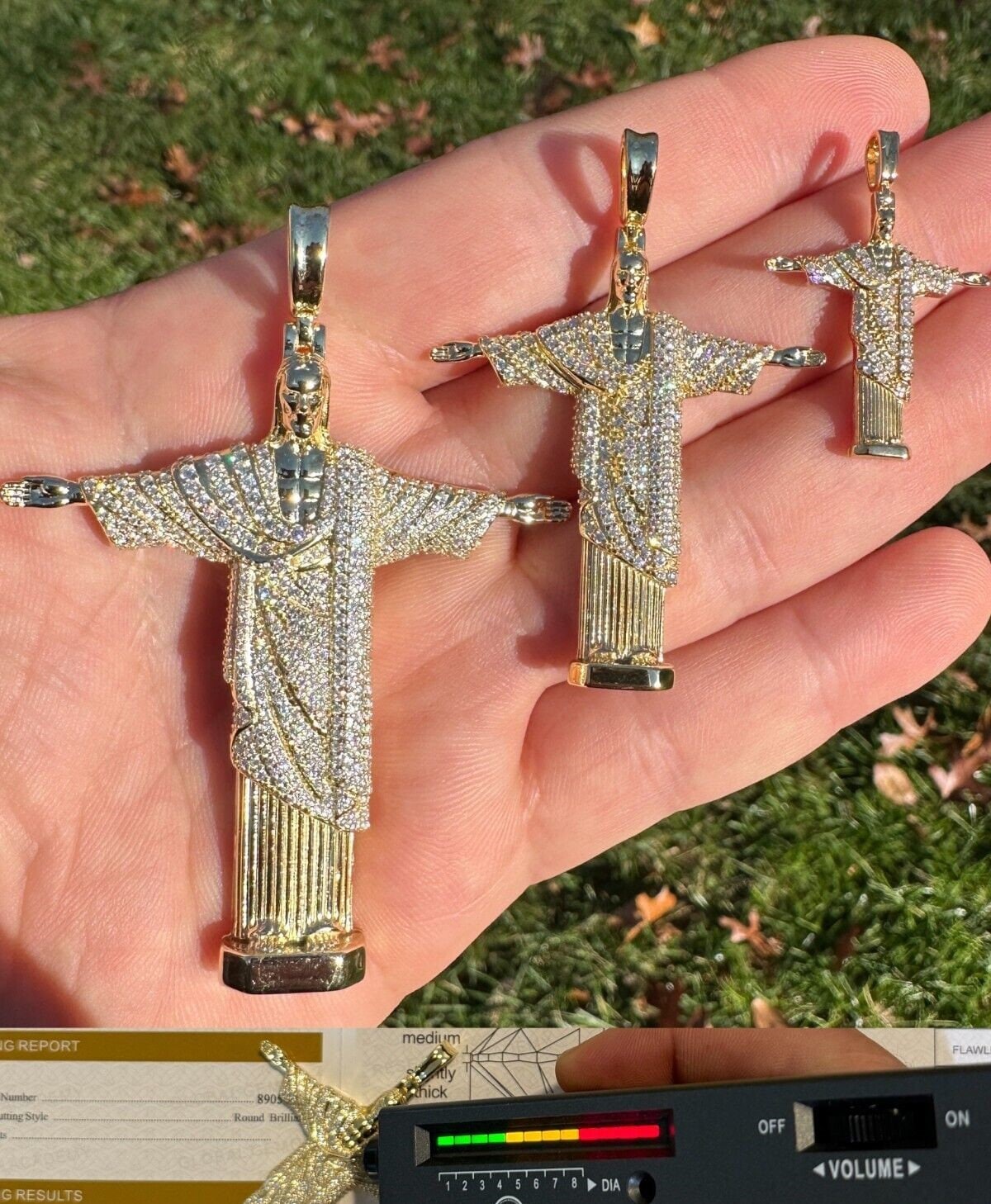 Moissanite Christ the Redeemer Pendant: 925 Sterling Silver, 14k