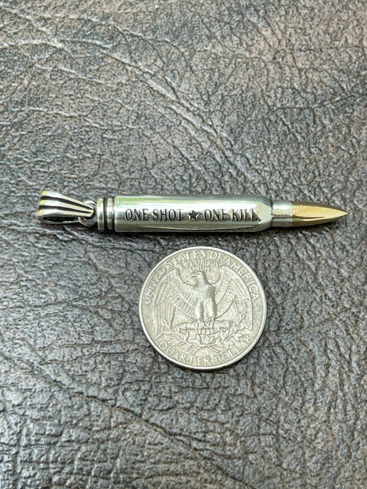 Sterling Silver Rifle Bullet Pendant, Gold Tip, Military Sniper Motto ...