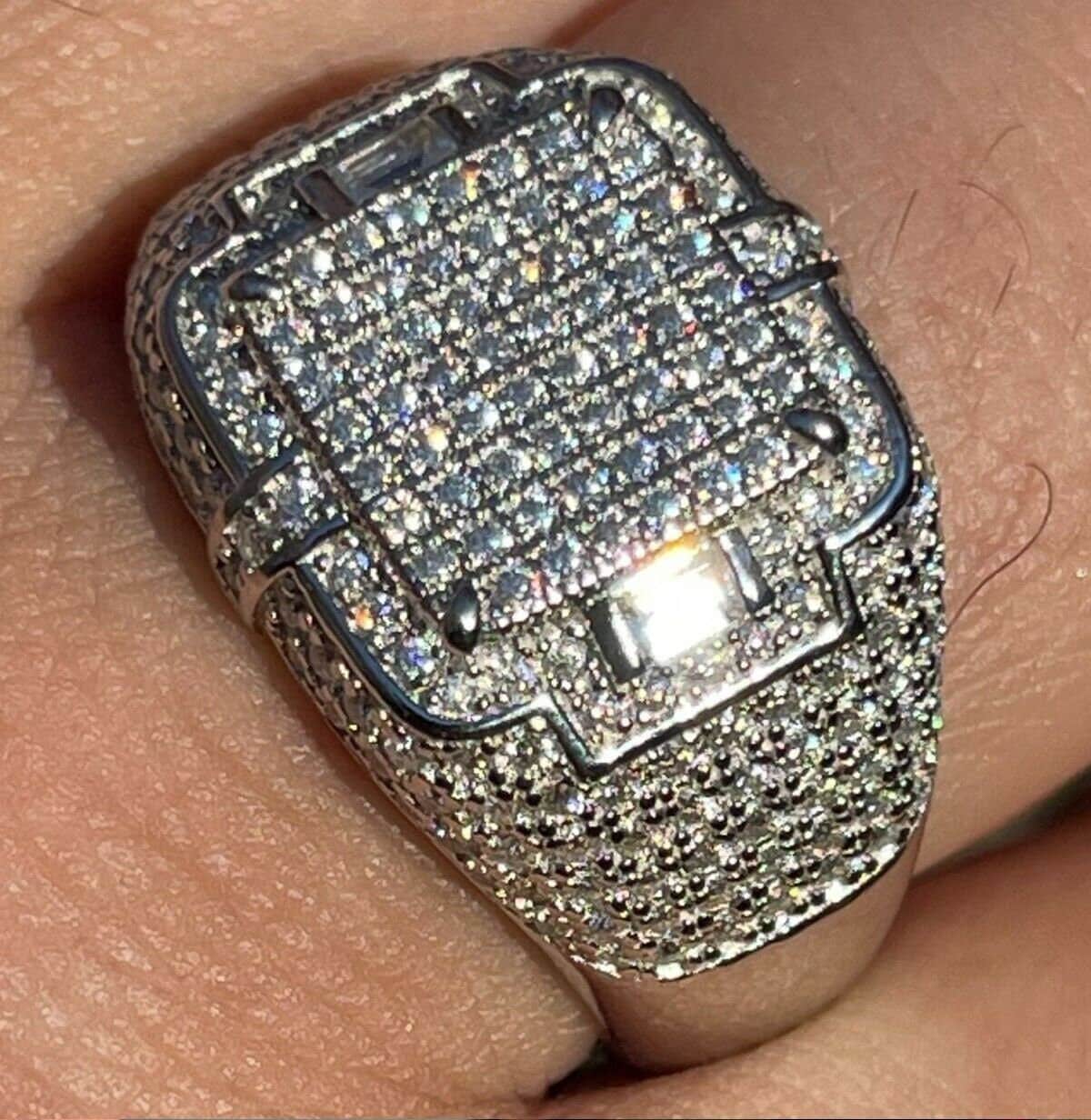 Men's Iced Out Moissanite Square Hip Hop Cluster Pinky Ring Men's Iced Out Moissanite Square Hip Hop Cluster Pinky Ring