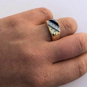 Anillo para el meñique con pepita de ónix simulado y diamante helado, hecho a medida, para hombre, en oro de 14 k sobre plata esterlina sólida 925, tallas 7-13
