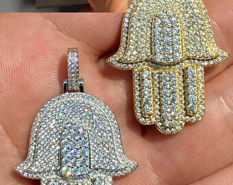 CIONDOLO A MANO HAMSA UOMO ARGENTO STERLING 925 CZ ORO - Foto 3