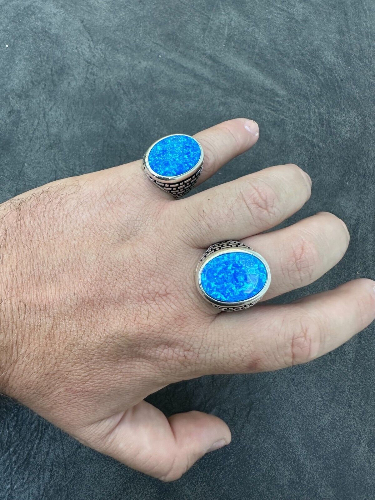 Anello Con Sigillo In Argento Sterling Ossidato Con Opale Di Fuoco - Foto 13