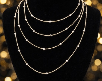Tweekleurige diamantgeslepen kralenketting – sterlingzilver goud vermeil glitterketting