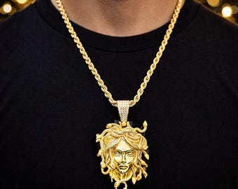 Moissanite Medusa Head Pendant: 14k Gold Vermeil Sterling Silver