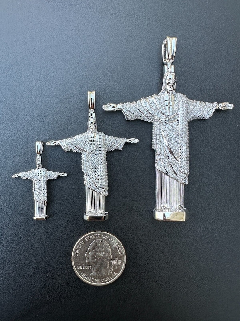 Moissanite Christ The Redeemer Pendant: 925 Sterling Silver Rio de Janeiro image 5