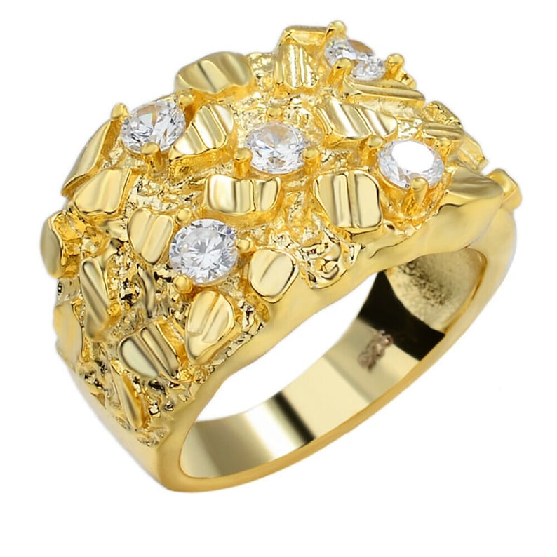 Men/'s Custom Iced out NUGGET Pinky Ring Gold over Solid 925 Sterling Silver Sizes 7-13