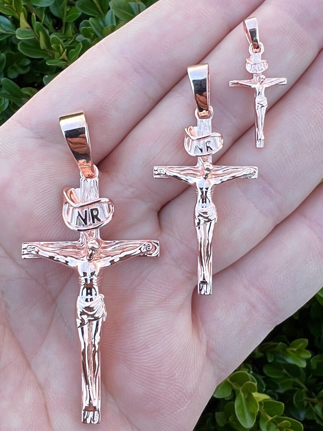 Rose Gold INRI Jesus Christ Crucifix Pendant, 925 Sterling Silver - Etsy